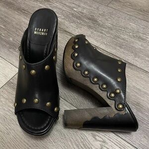 Stuart Weitzman SEQUOIA Black Leather Studded Wood Platform Shoes Sz 8 Run Small